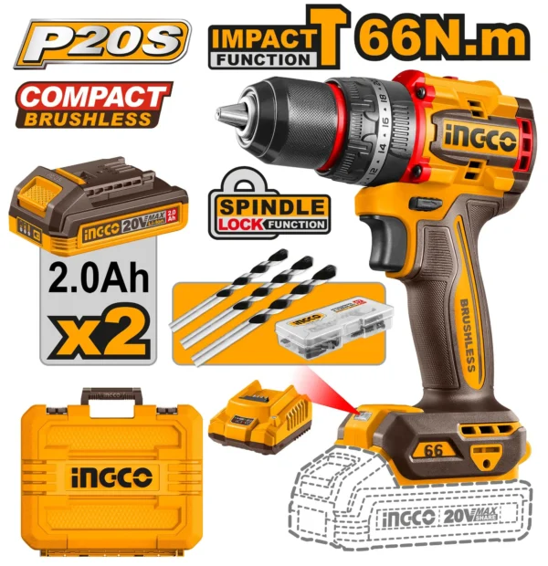 Perceuse à percussion sans fil compacte sans balais 66Nm
