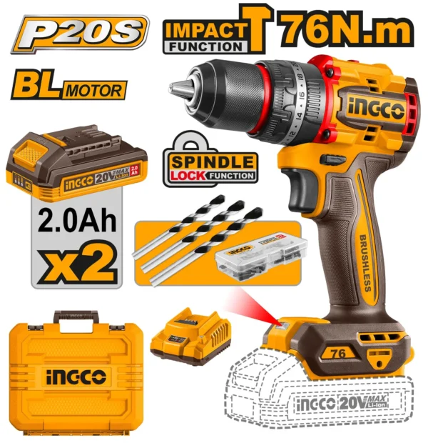 Perceuse à percussion sans fil sans balais 76Nm