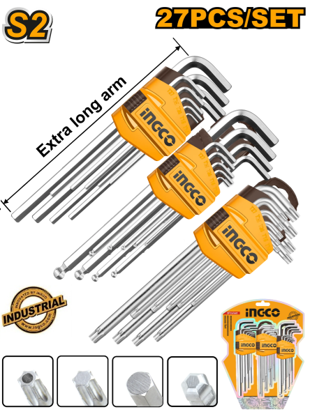 Jeu de 27 clés Allen et Torx BuildMate Ingco HHKSET027