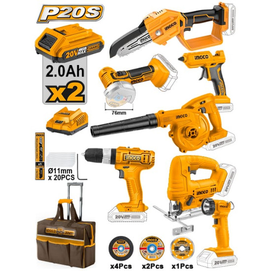 Kit combiné 7 pièces lithium-ion INGCO CKLI20216