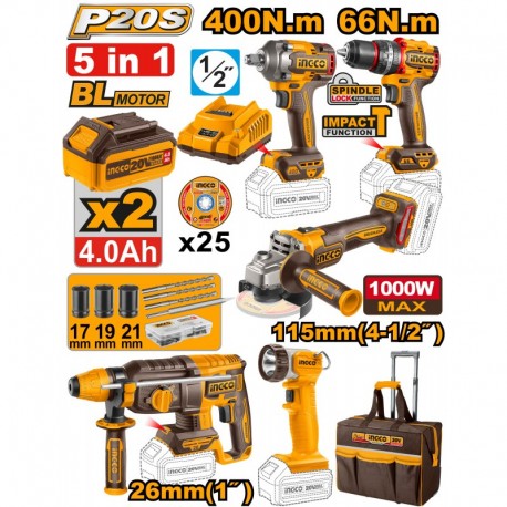 Ensemble de 5 outils industriels sans fil INGCO CKLI2059