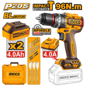 Perceuse à percussion sans fil Ingco 20 V au lithium-ion 96 Nm, kit sans balais CIDLI20968