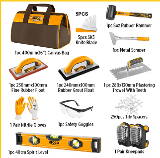 KIT D'OUTILS DE POSE DE CARRELAGE BUILDMATE INGCO 12 PIÈCES AVEC SAC EN TOILE HKTTS1108