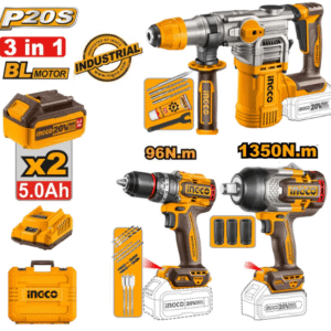 Ensemble combiné 3 pièces industriel INGCO 20V COSLI250281