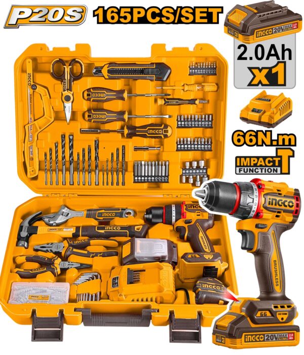 Kit de Perceuse à percussion 20 V+165 pièces HKTHP11651