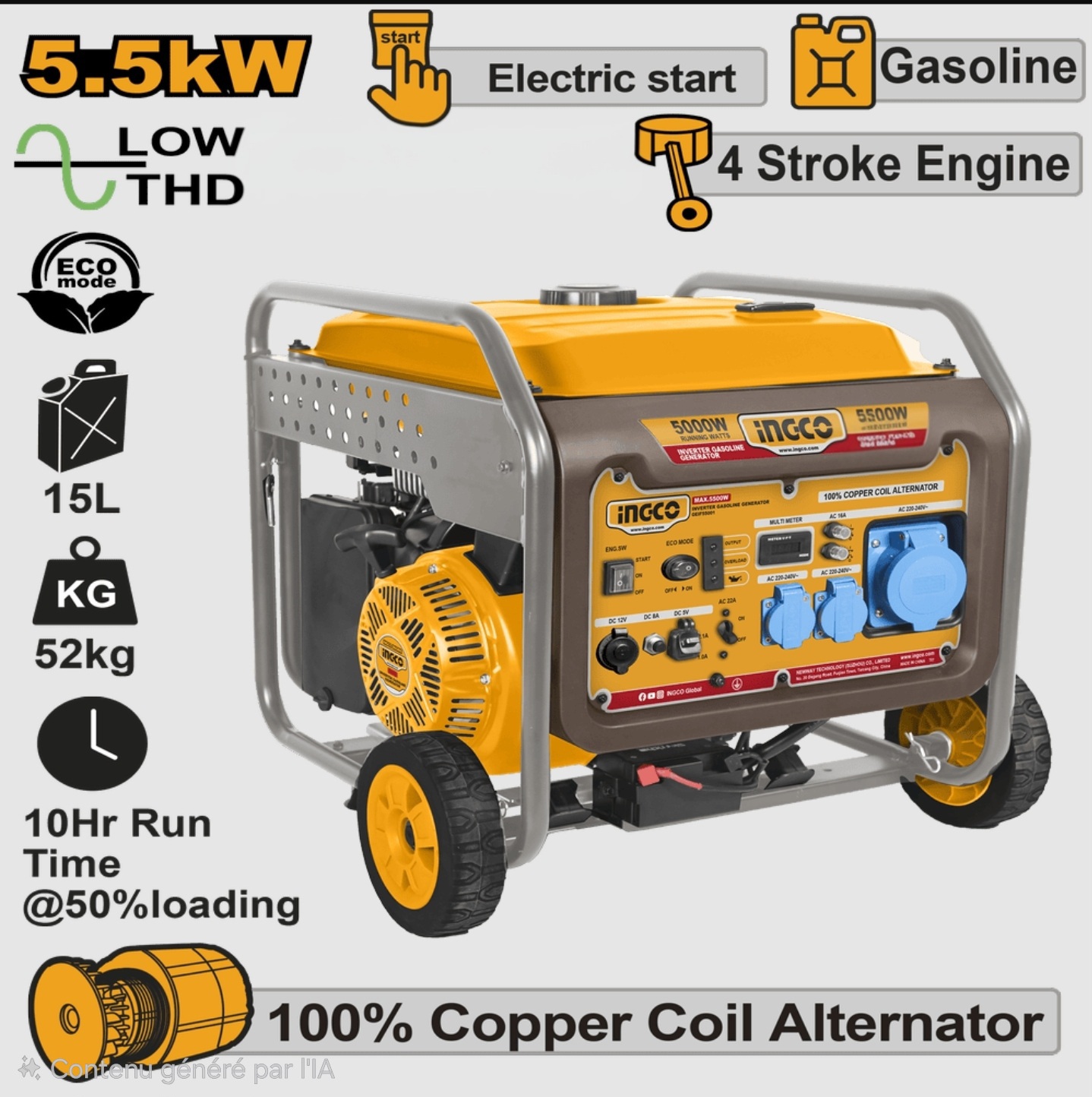 Générateur à essence à onduleur 5500W INGCO GEIF55002