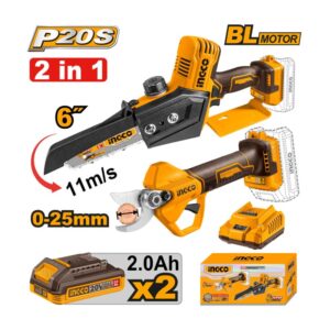 Ensemble de 2 pièces mini tronçonneuse et élagueuse électrique Li-ion INGCO COSLI240306 INGCO