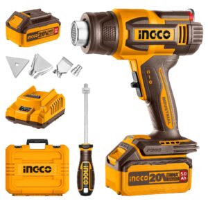 Pistolet thermique sans fil INGCO 20 V 30-300 °C/30-550 °C Température réglable avec écran LCD pour un contrôle précis HGLI20035