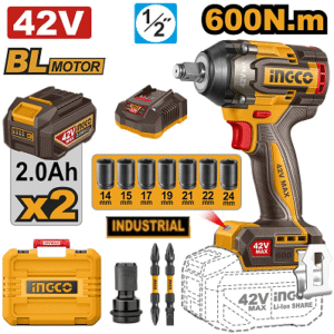 Clé À Chocs INGCO 42 V BL 600 Nm 2 X 2,0 Ah Et Étui CIWLI42602