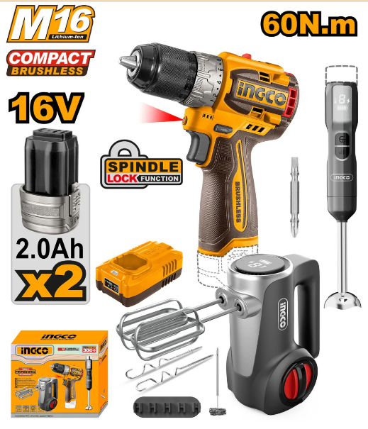 Ensemble de perceuse visseuse sans fil INGCO 16 V 3 pièces