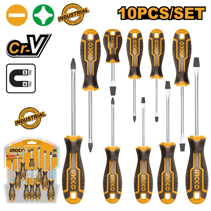 JEU DE TOURNEVIS INGCO 10 PIÈCES 6 PIÈCES (-) ET 4 PIÈCES (+) HKSD1028
