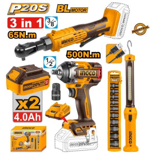 KIT COMBINÉ SANS FIL INGCO 3 PIÈCES COSLI240461