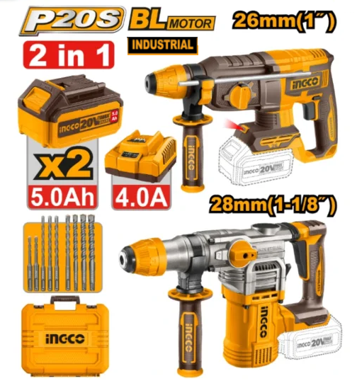 KIT COMBO 2 MARTEAUX PERFORATEUR SANS FIL 20V INGCO COSLI250462