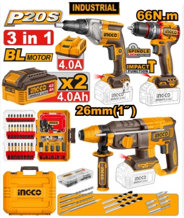 Kit combiné 3 pièces sans fil INGCO COSLI250591 Perceuse sans fil (mandrin de 13 mm)