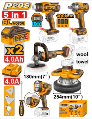 Lot de 5 outils sans fil INDUSTRIAL INGCO COSLI250592