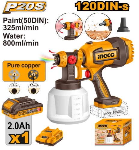 Pistolet peinture sans fil 20V INGCO CSGLI20042