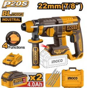 Perforateur Rotatif INGCO 20 V LI-ION BL 4 Modes 22 Mm Ø 2 X 4,0 Ah + Chargeur CRHLI212282