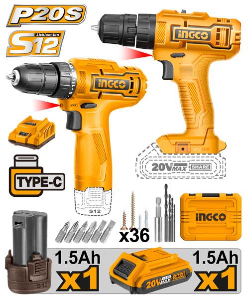 Kit combiné de perceuses sans fil INGCO perceuses au lithium 12 V et 20 V
