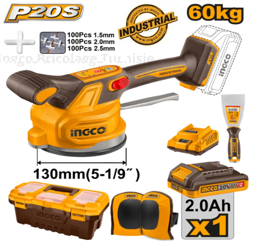 Ventouse vibrante pour carrelage sans fil Ingco 20 V 60 kg CTVLI20015