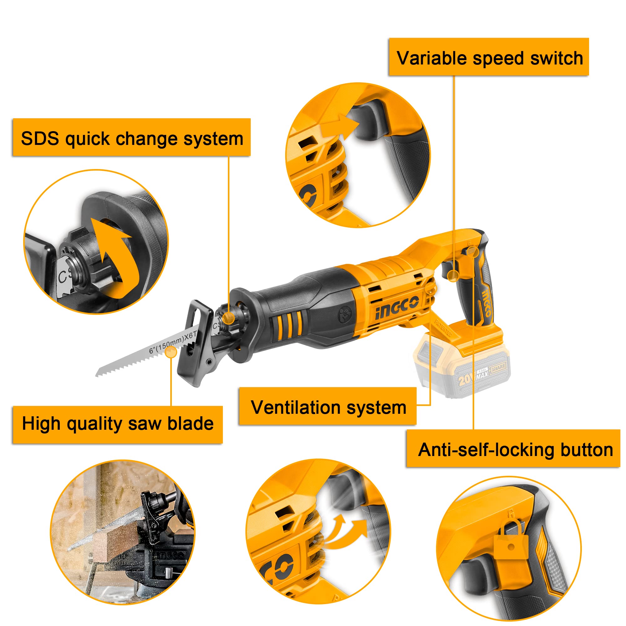 Scie a sabre sans fil 20V INGCO CRSLI2108 – Image 2