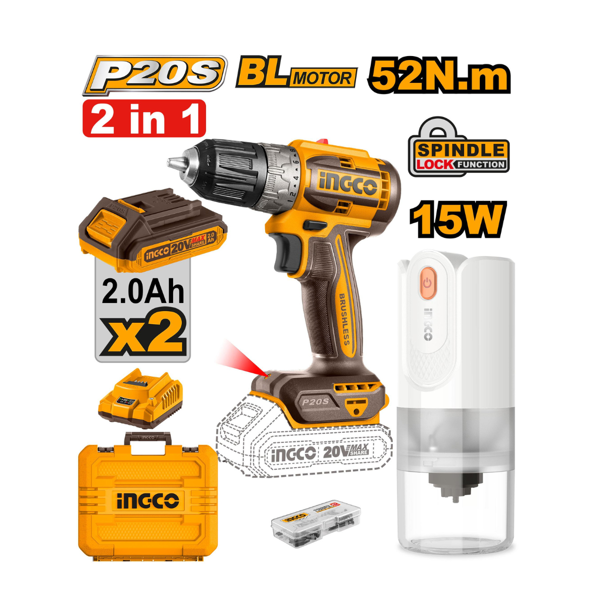 Kit combiné sans fil 2 pièces INGCO COSLI240315