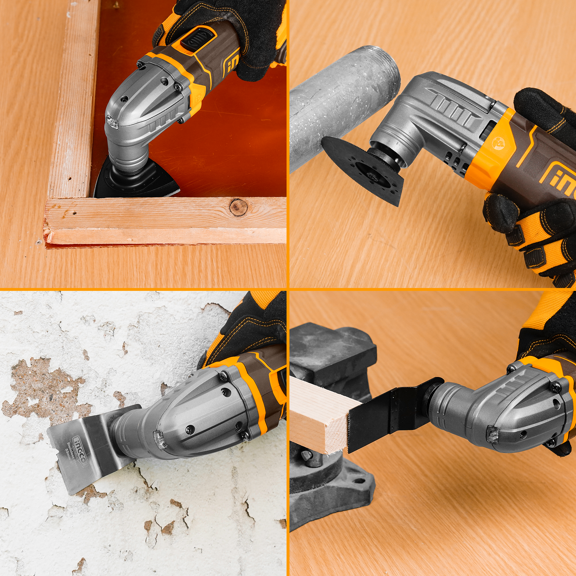 Outil multifonction sans fil INGCO, 6 vitesses, avec lames et papier abrasif, batterie et chargeur inclus CMLI20228 – Image 2