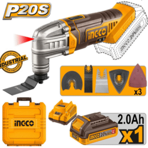 Outil multifonction sans fil INGCO, 6 vitesses, avec lames et papier abrasif, batterie et chargeur inclus CMLI20228