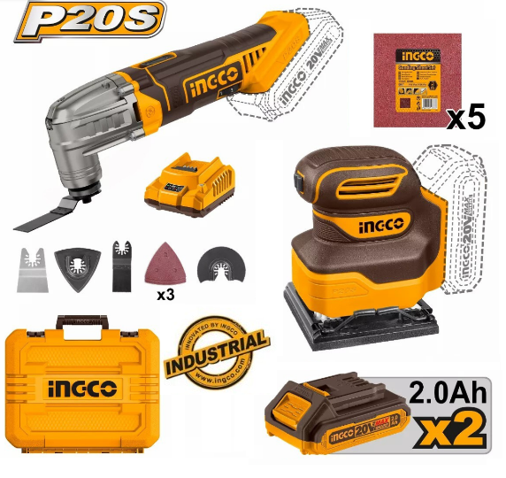 Kit combiné ponceuse orbitale et outil multifonction Ingco 20 V, CKLI20276