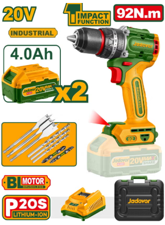 Perceuse à percussion sans fil JADEVER 20 V 92 Nm JDCDP9281