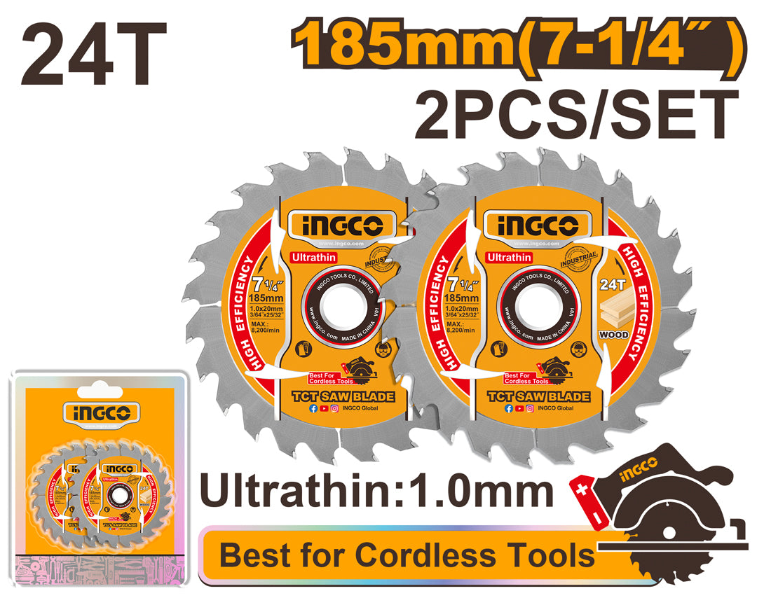 Disque de scie TCT ultra-mince de 7-1/4 po pour outils sans fil TSB1853 ING-ACINGCO