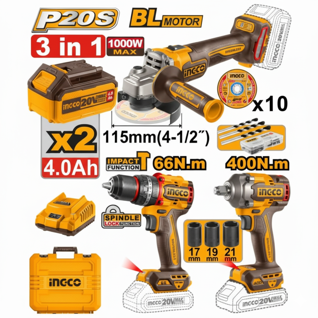 Kit combiné sans fil 3 pièces INGCO COSLI241291