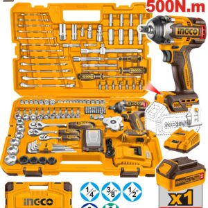Clé à chocs INGCO 20 V 500 Nm + kit d’outils 152 pièces HKTHP31521