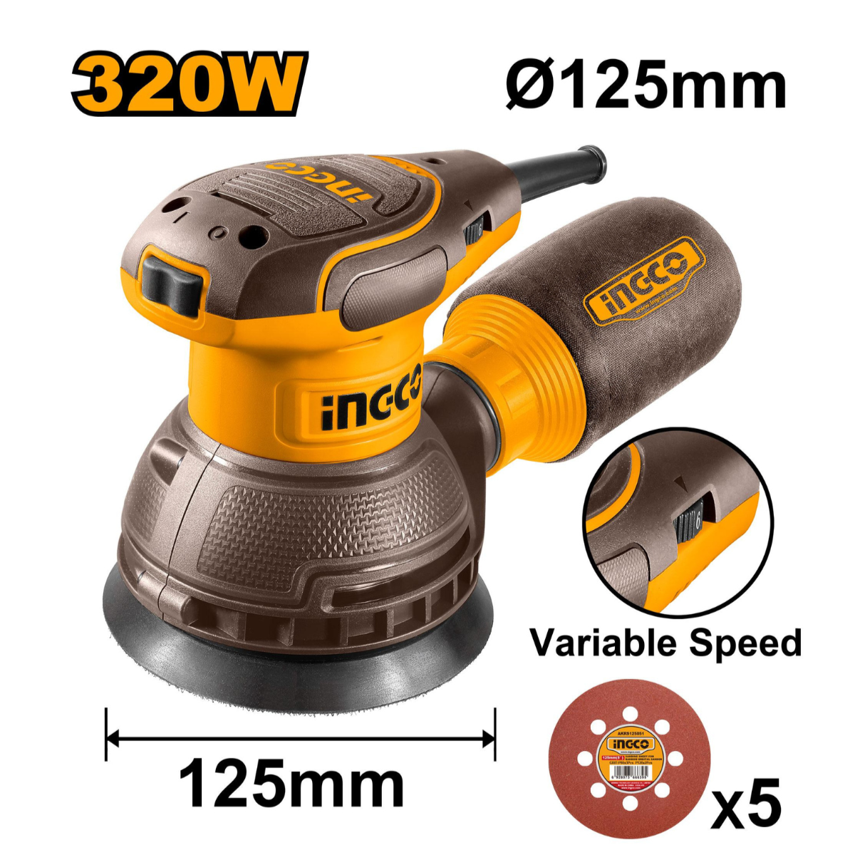 Ponceuse rotative à vitesse variable Ingco 320W RS3216