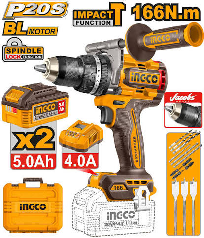 perceuse à percussion sans fil 20V sans balais 166NM INGCO