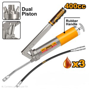 Pistolet à graisse INGCO HD 400 cm³ + tuyau de graissage flexible 1 x 12" GRG015002