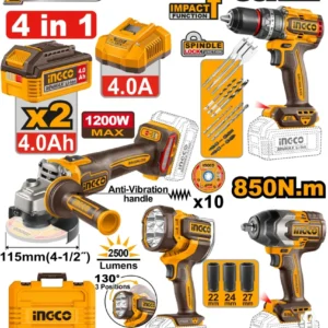 Ensemble de 4 pièces sans fil 20v 4ah INGCO COSLI251192