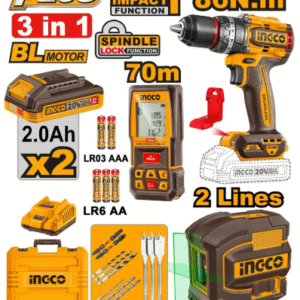 Ensemble de 3 outils avec 2 batteries INGCO de 2,0 Ah COSLI251001