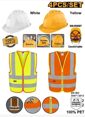 Ensemble de 4 pièces de sécurité INGCO HSH9004 : 2casques et 2gilets