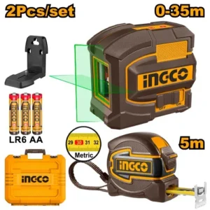 Ensemble de Niveau Laser vert auto-nivelant et Mètre ruban 5 m INGCO