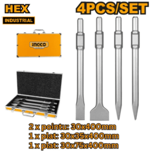 Lot de 4 burins hexagonaux SDS 2 x pointu +2 x plat pour marteaux PDB17008 et PDB17018