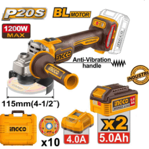 Meuleuse d'angle sans fil Ingco 20 V avec 2 batteries 5AH -1/2" 1200 W – CAGLI2120252