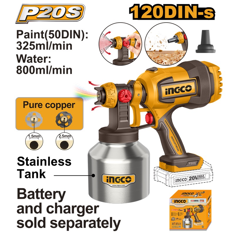 Pistolet à peinture sans fil INGCO 20V 800ml – CSGLI20041