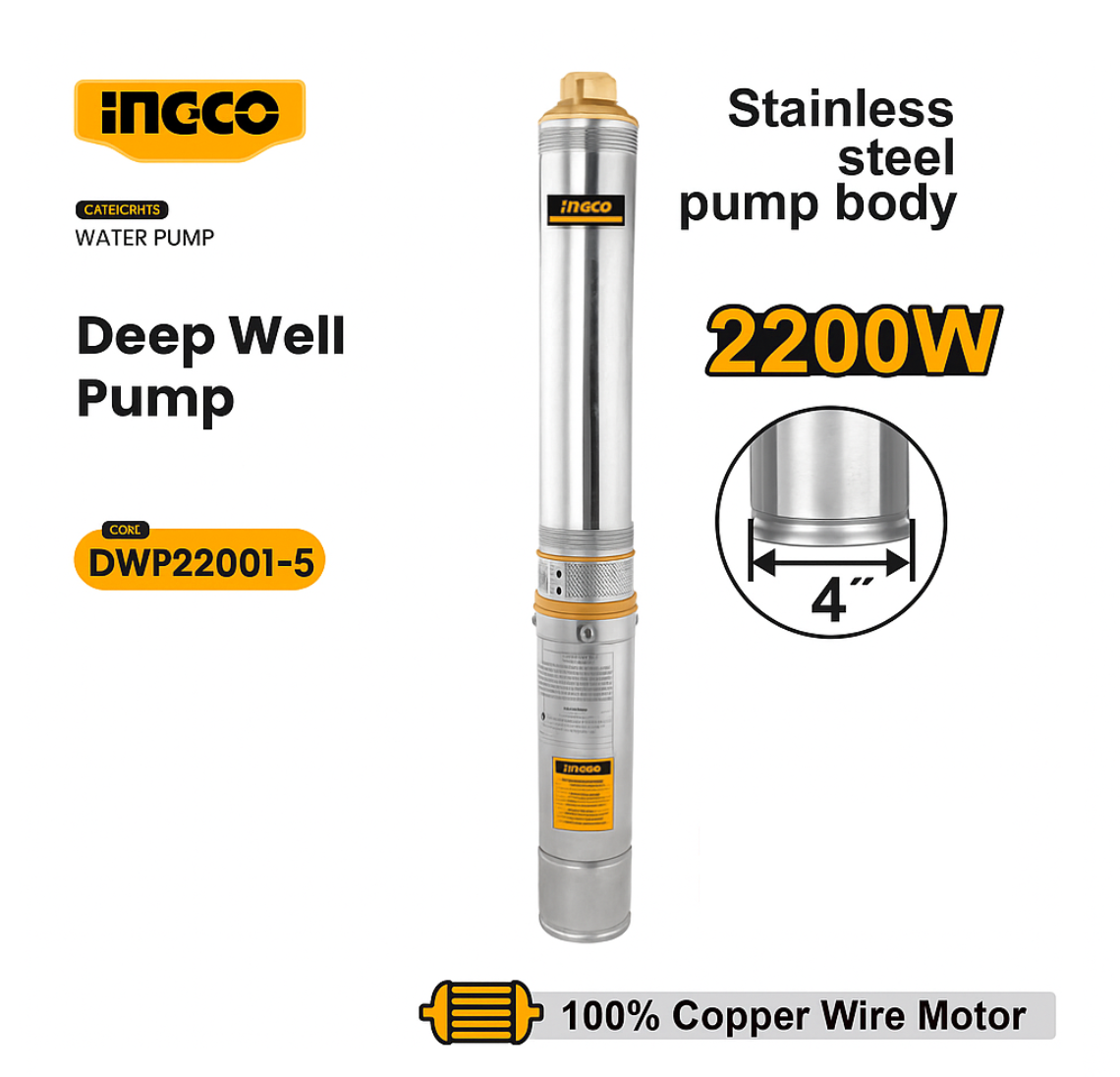 Pompe immergée 3HP 2200W INGCO DWP22001