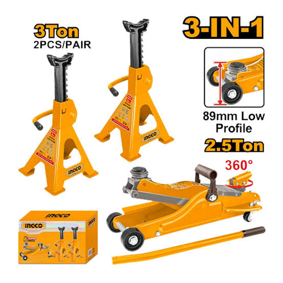 Ensemble de cric de sol INGCO 2,5 tonnes et 2 supports de cric 3 tonnes HJCS2503
