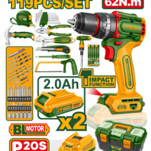 COFFRET PERCEUSE 20 V BL 62 NM 2 X 2,0 AH + COFFRET À OUTILS (119 PIÈCES) - JDDT4B119