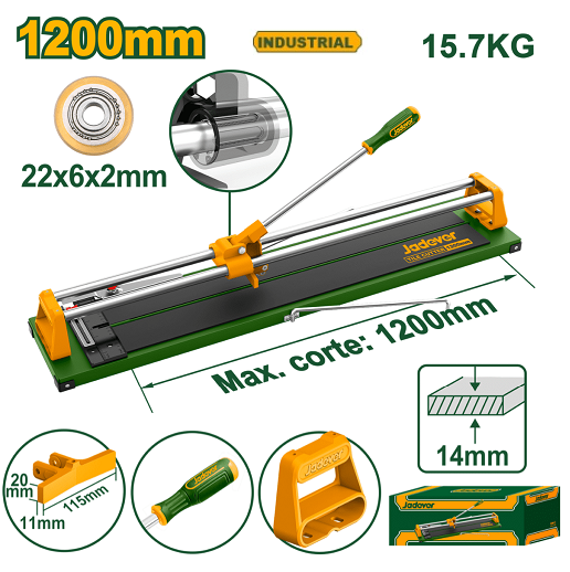 COUPE-CARREAUX 1200 MM, PROFONDEUR DE COUPE 14 MM, LAME 22 X 6 X 2 MM, BASE 1400 X 200 MM - JDTR8512