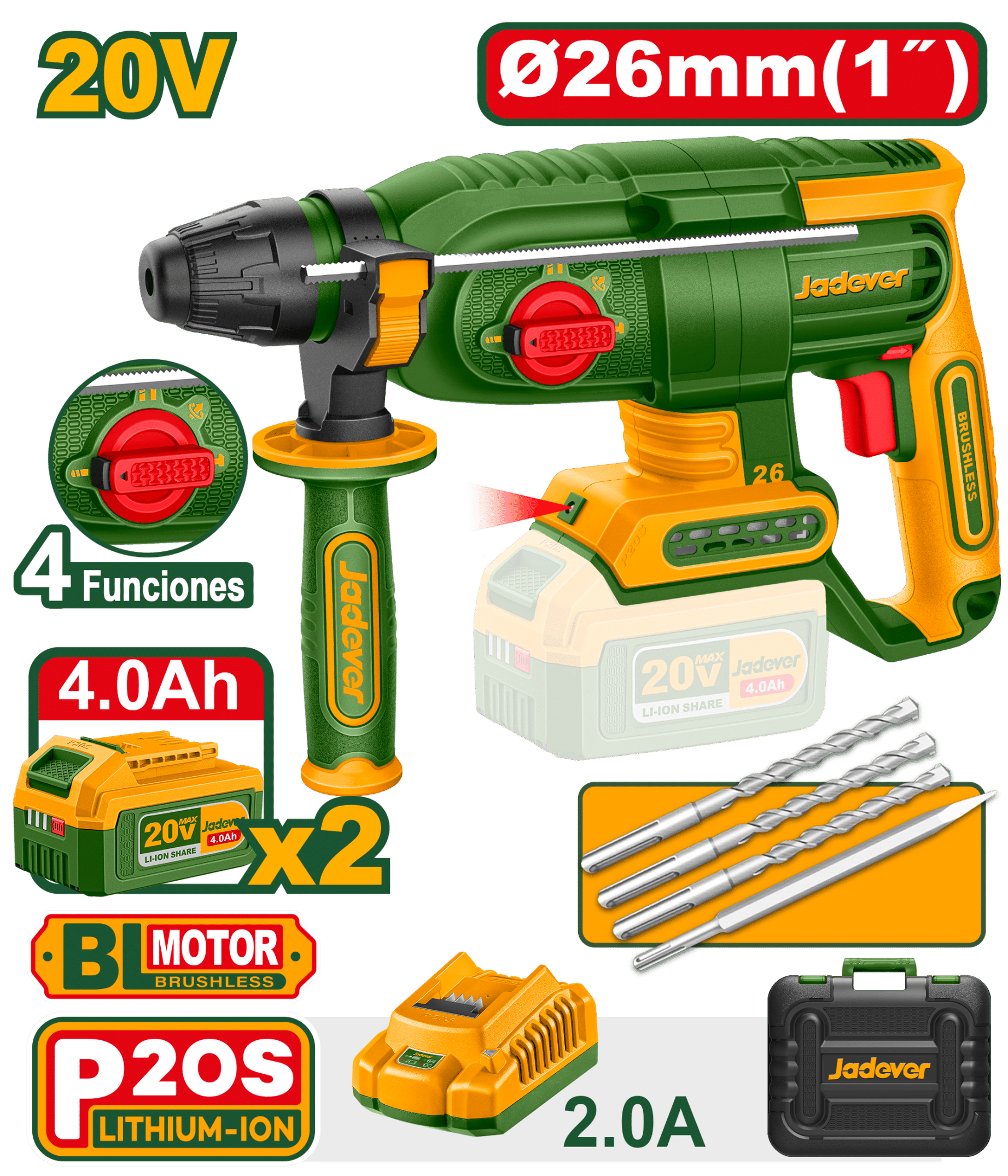 Marteau perforateur SDS+ 20 V 26 mm Jadever JDLM1B262
