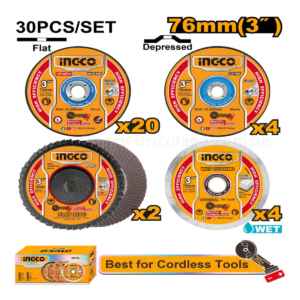 Ensemble de disques 76mm à tronçonner découpe et à ébroyer INGCO MCD07630