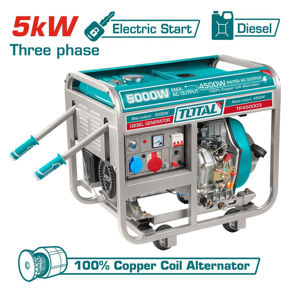 Groupe Électrogène Diesel 5 kW 380v 220v Démarrage Électrique TOTAL TP450003