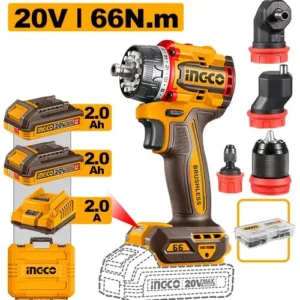 Visseuse et perceuse sans fil multi-têtes 20 V/2 x 2,0 Ah 66 N.m INGCO CDLI206686